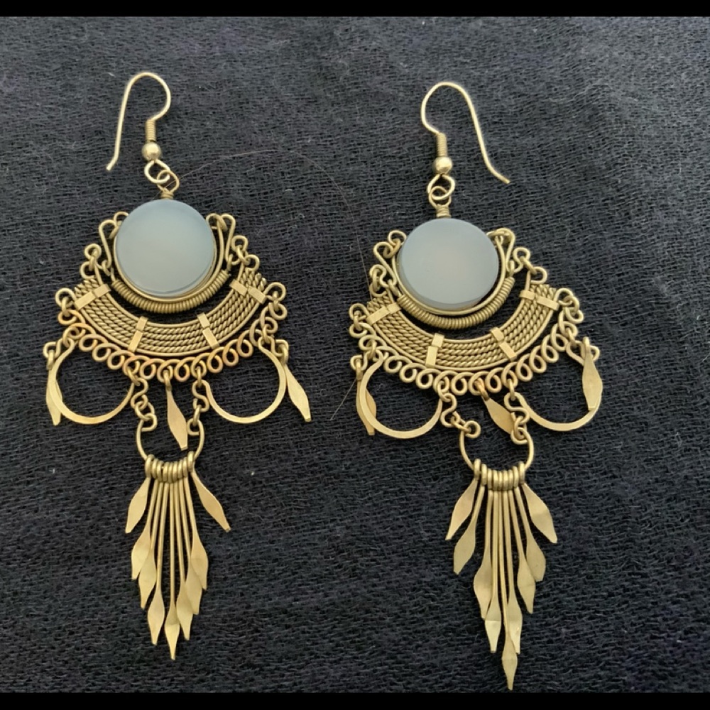 Silver native indian style long earrings